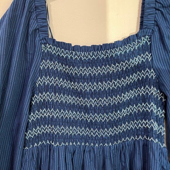 Draper James RSVP Navy Smocked Square Neck Long Sleeve Midi Dress Pockets Sz L - Picture 5 of 10